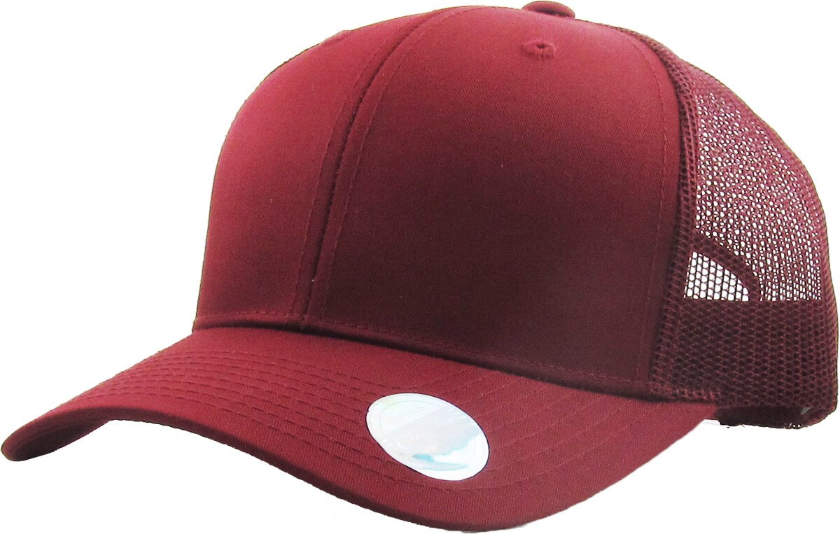 Burgundy Classic 6 Panel Trucker Mesh Snapback Front Side View
